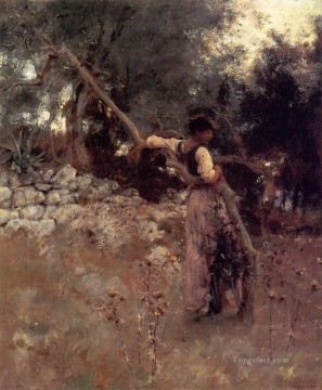  tree Oil Painting - Capri Girl aka Among the Olive Trees Capri John Singer Sargent